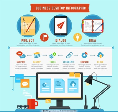 彩色商務辦公桌面信息圖矢量素材